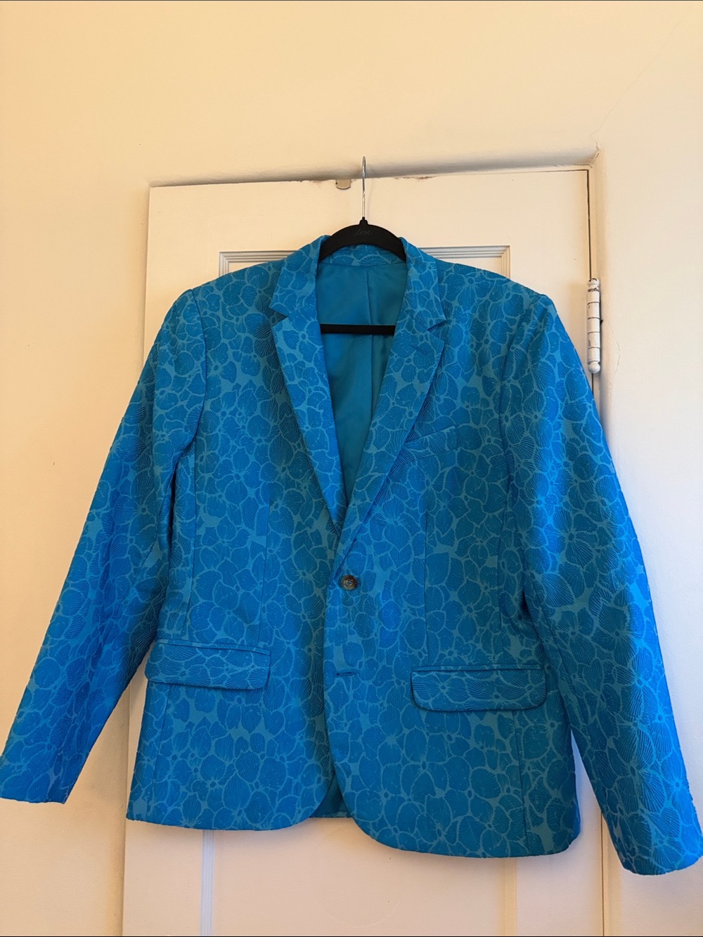 Men's Bright Blue Floral-Pattern Blazer